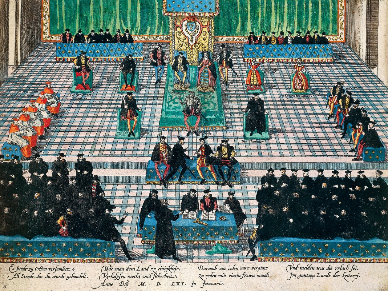 1561年1月、オルレアンでの州知事会議、フランツ・ホーゲンベルク（1535-1590）による彫刻、フランス 作： フランツ・ホーゲンベルク