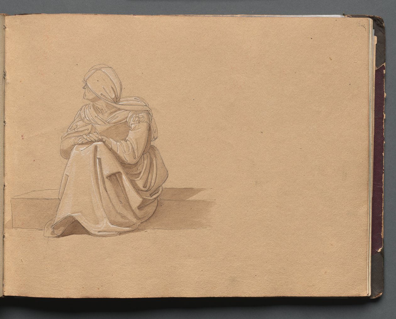 ローマとその周辺の景色を含むアルバム、Landscape Studies、19a ページ: 座っている女性像 作： フランツ・ヨハン・ハインリヒ・ナドルプ