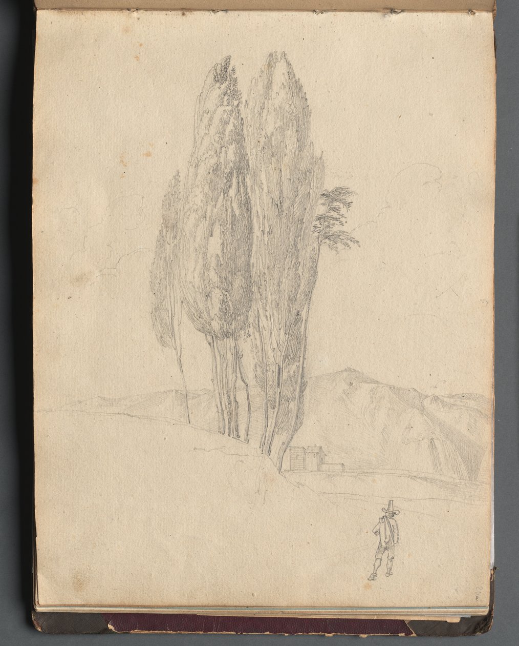 ローマとその周辺の景色を含むアルバム、Landscape Studies、20a ページ: 木 作： フランツ・ヨハン・ハインリヒ・ナドルプ