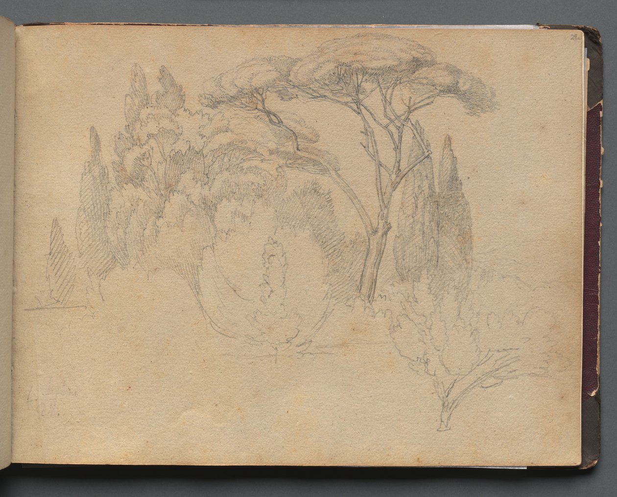 ローマとその周辺の景色を含むアルバム、Landscape Studies、29aページ:Landscape Study 作： フランツ・ヨハン・ハインリヒ・ナドルプ