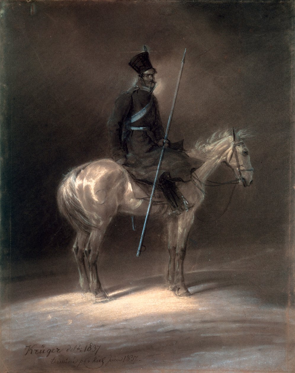 1837年、馬に乗ったコサック。 作： フランツ・クルーガー