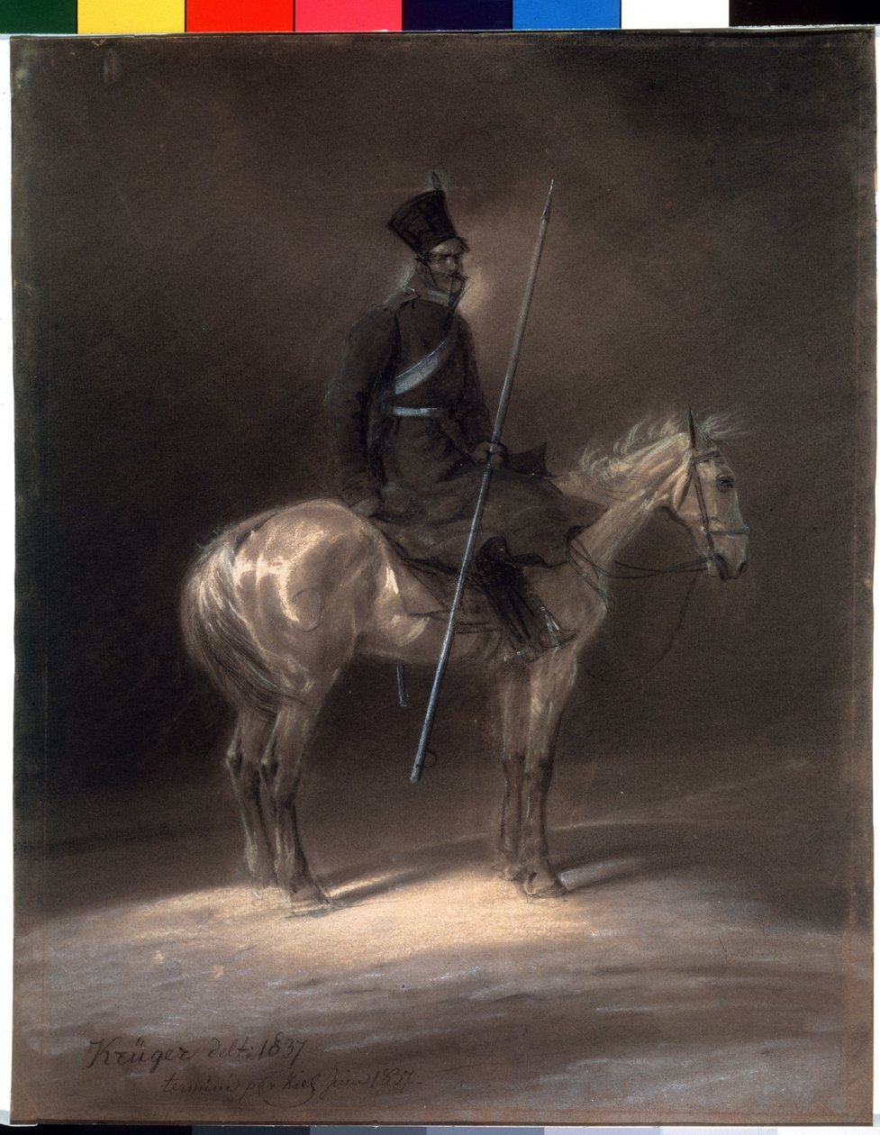 馬に乗ったコサック。 馬に乗ったコサック。 フランツ・クルーガー (1797-1857) の素描 作： フランツ・クルーガー