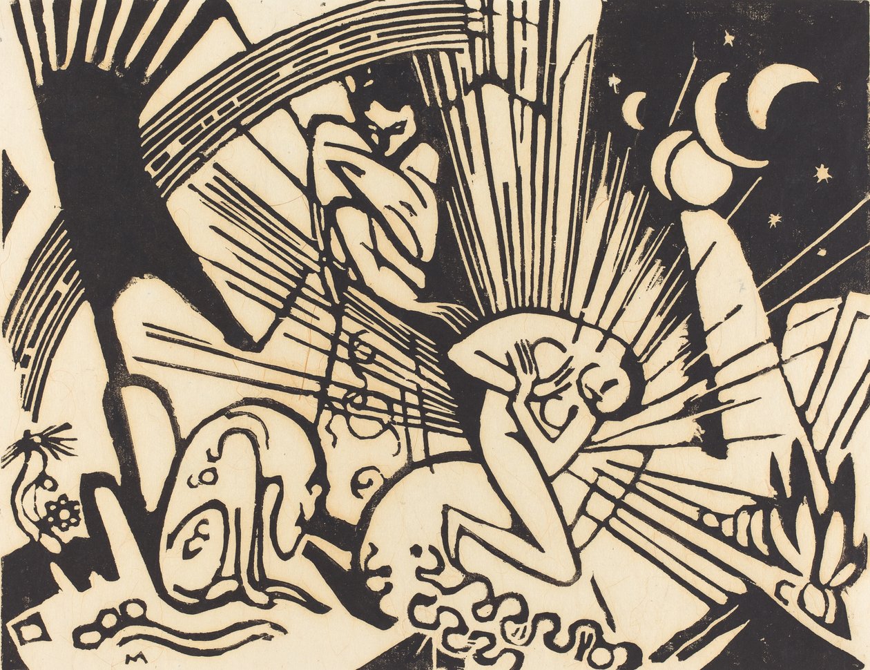 和解（Versoehnung）、1912（日本紙に黒の木版画） 作： フランツ・マーク