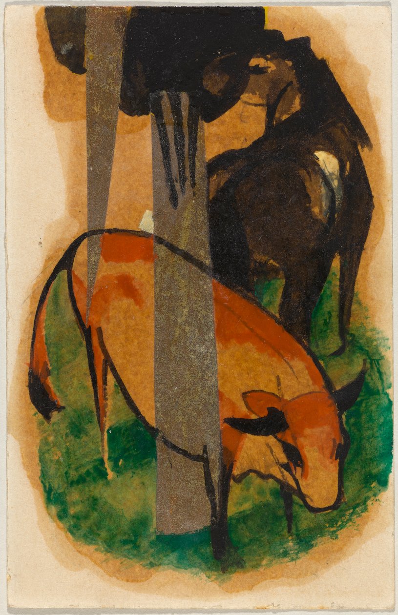Rotes Pferd und gelbes Rind, Postkarte aus Sindelsdorf an Alfred Kubin 作： フランツ・マーク
