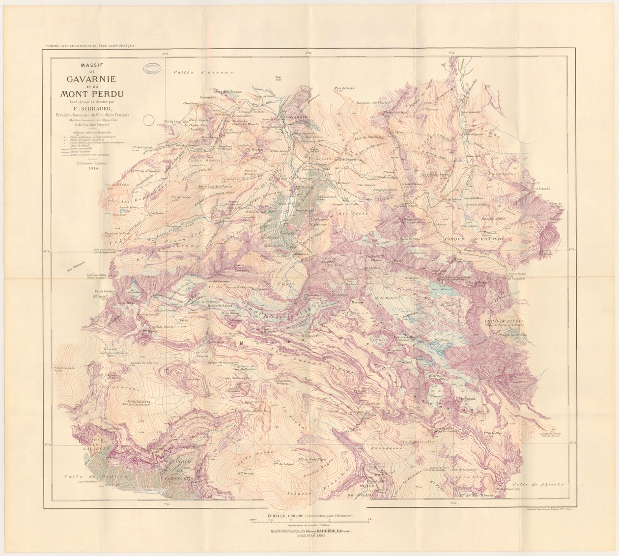 1914 年に編集されたガヴァルニー山塊とモン ペルデュの地図 作： フランツ・シュレーダー