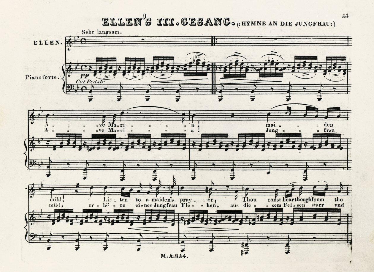 Franz Schubert (1797-1828) による Ave Maria の最初のメモ 作： フランツ・シューベルト