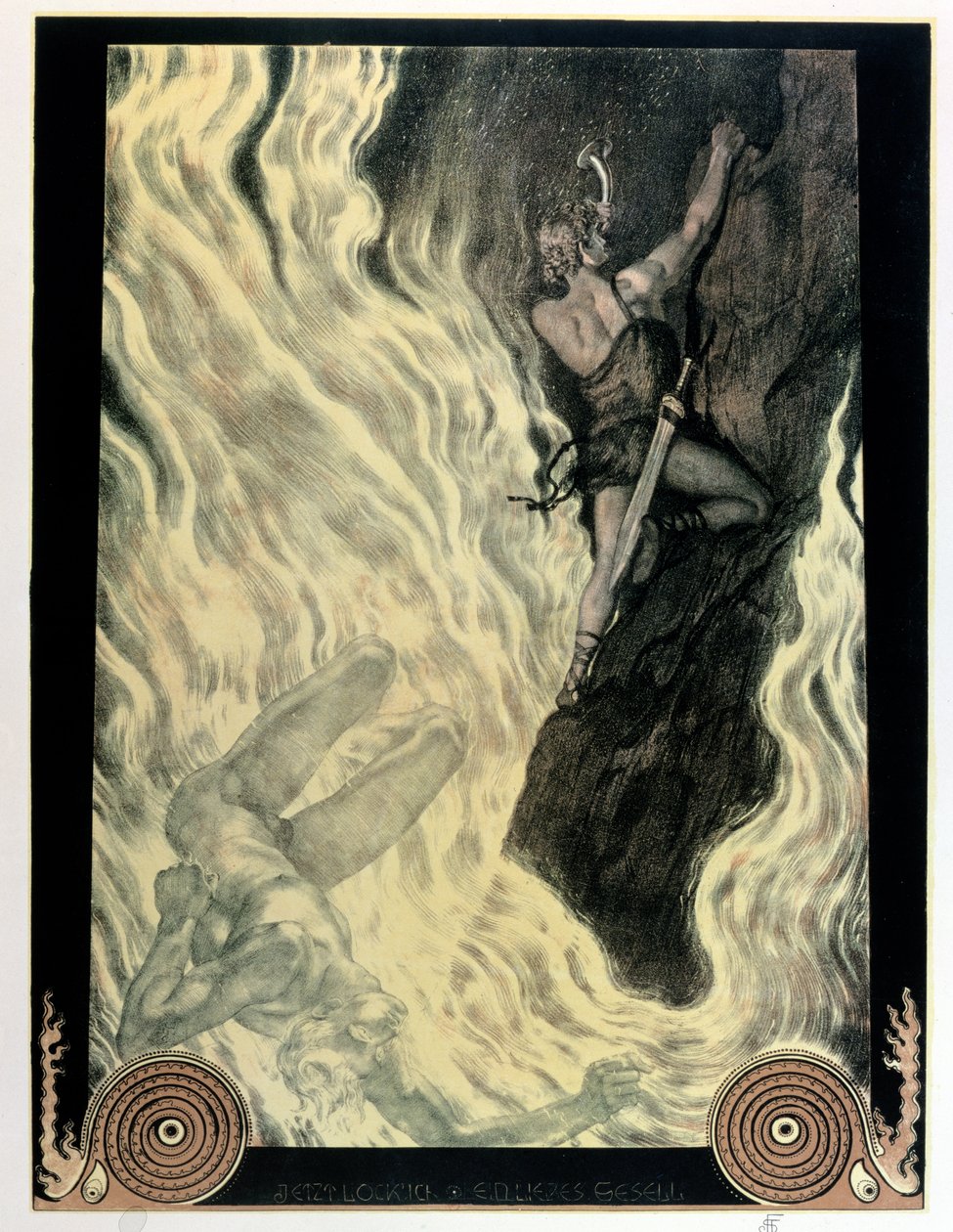 ジークフリートとロック、リヒャルト・ワーグナー（1813-83）による「ニーベルンゲンの指環」の挿絵、1914年以前（カラーリソ） 作： フランツ・スタッセン