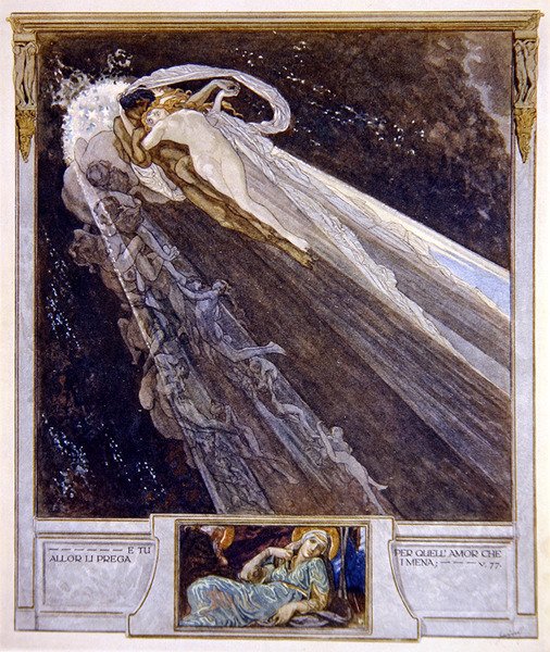 Dantes Divine Comedy、Inferno、Canto V. 77、1921からのイラスト（紙にトイレ） 作： フランツ・フォン・バイロス