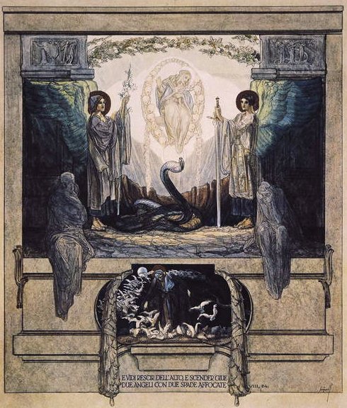 ダンテスの神の喜劇、煉獄、カントVIIIからのイラスト：24、1921年（紙にトイレ） 作： フランツ・フォン・バイロス
