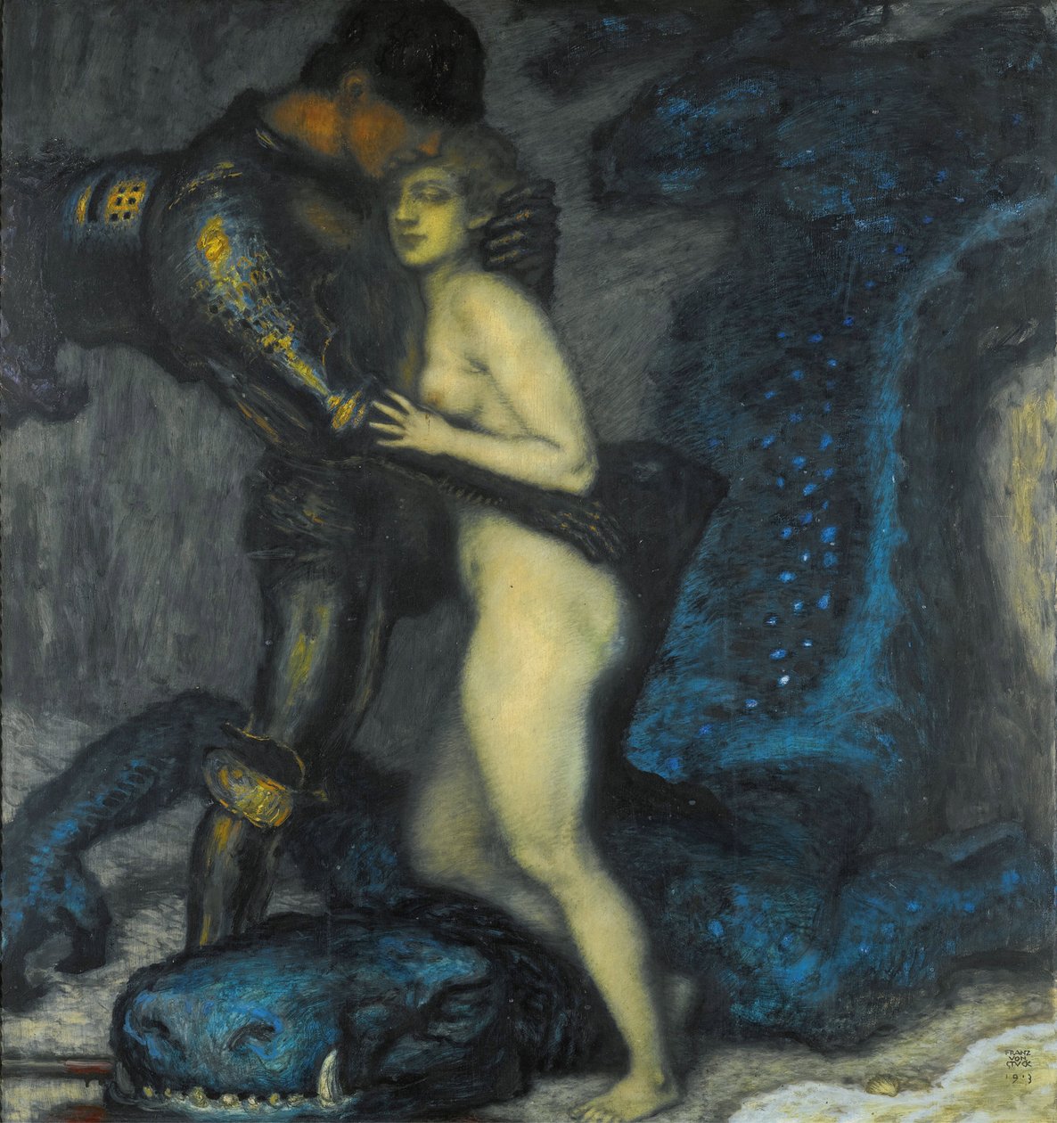 "The Dragonslayer" フランツ・リッター・フォン・シュトゥック（1863-1928）の絵画 1913年 個人蔵 作： フランツ・フォン・スタック