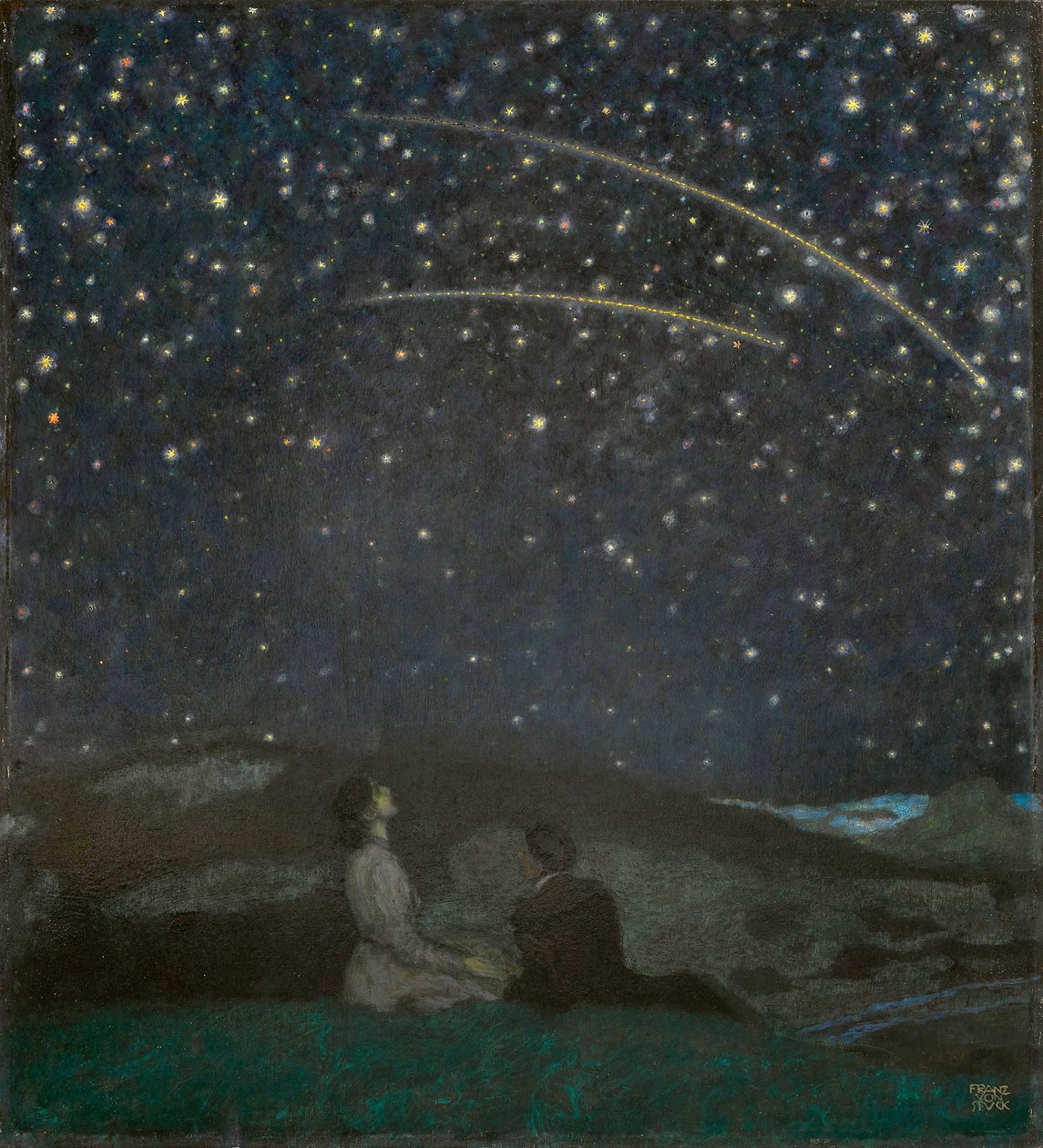 Les etoiles filantes (Franz et Mary von Stuck) - Shooting Stars (Franz and Mary Stuck), by Stuck, Franz, Ritter von (1863-1928).木に油彩 作： フランツ・フォン・スタック