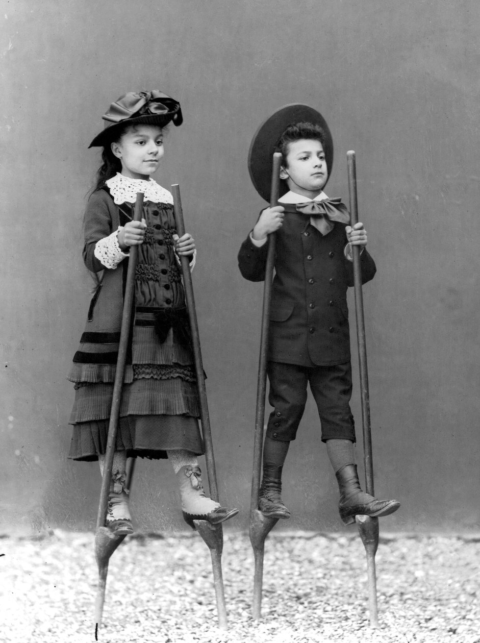 ロムアルドアリナリスの子供たち、アデルとアルトゥーロ、高床式、フィレンツェ、1875年頃（ガラス板） 作： Fratelli Alinari Fratelli Alinari