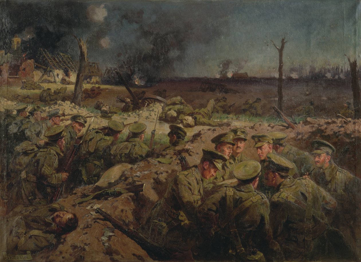 1915 年 3 月 11 日のヌーヴ シャペルでの第 4 回サフォークス 作： フレッドロー