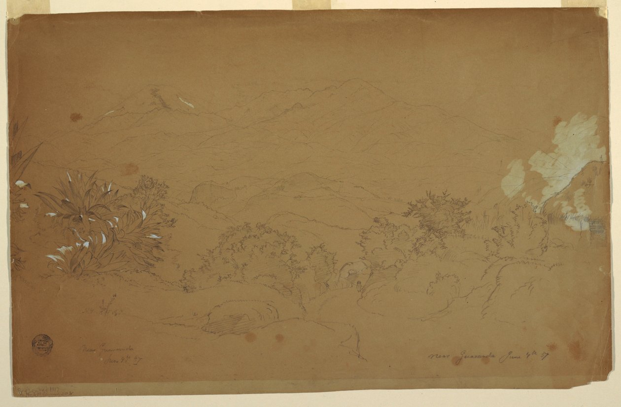 1857年6月4日、エクアドル、グアランダ付近の絵、風景 作： フレデリックエドウィン教会