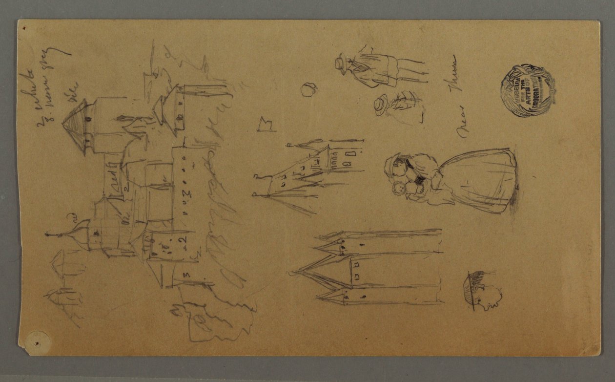 絵、中世の城、2つの塔、図の研究、トゥーンの近く、おそらく1868 作： フレデリックエドウィン教会