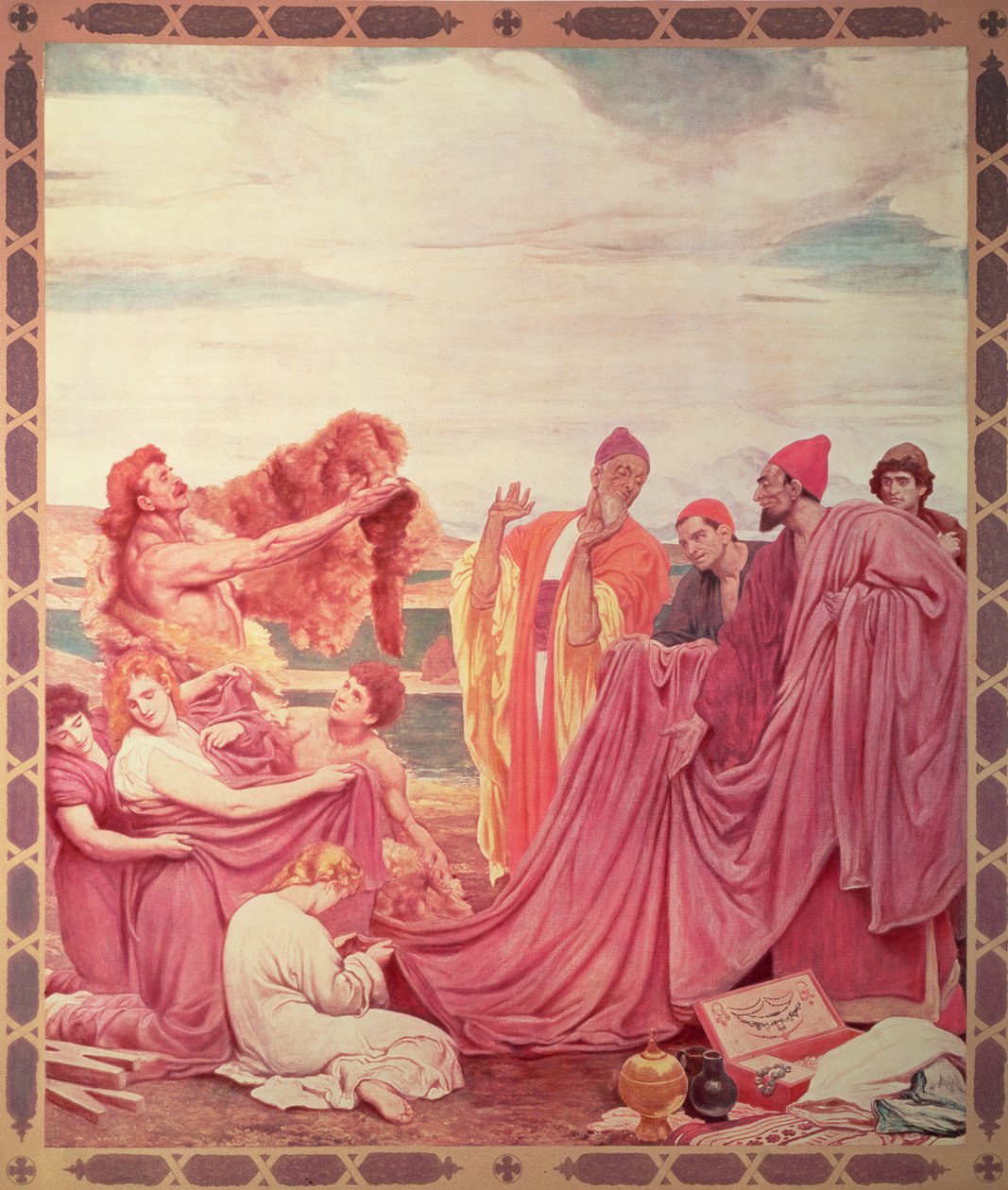 初期の英国人と取引するフェニキア人、王立取引所の絵画のコピー、1895年に公開（写真製版） 作： フレデリック・レイトン