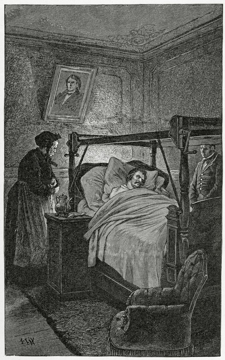 Mort de Balzac-見たもの、19世紀の図（bw彫刻） 作： フレデリック・セオドア・リックス