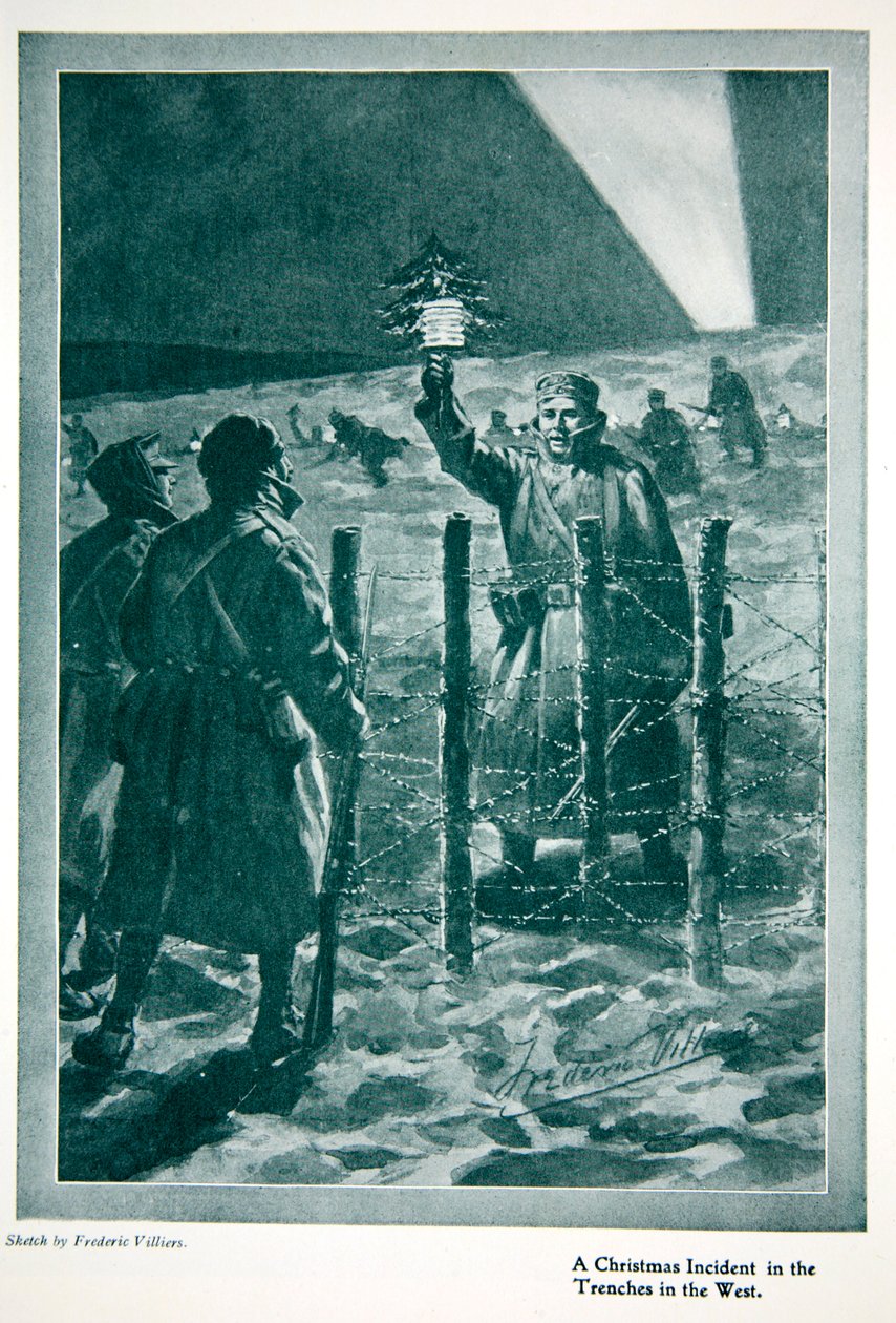 1914年のクリスマスの休戦、「1915年：注目すべき業績と出来事の記録」、1915年 作： フレデリック・ヴィリヤーズ
