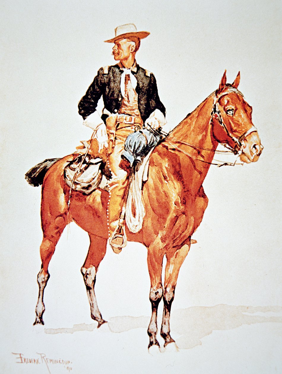 クロウ・スカウトのチーフ、S.C.ロバートソン中尉、1890年の水彩画より（カラーリトグラフ 作： フレデリック（後）レミントン