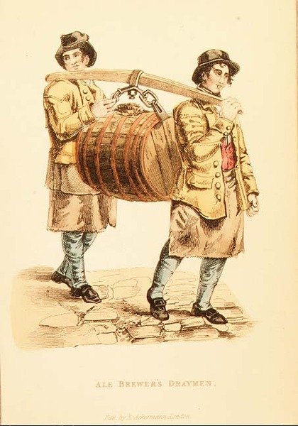 アッカーマンの「ミニチュアの世界」（1821-27年）よりエール醸造家のドレイマンたち（リトグラフ版 作： フレデリック（後）ショベル