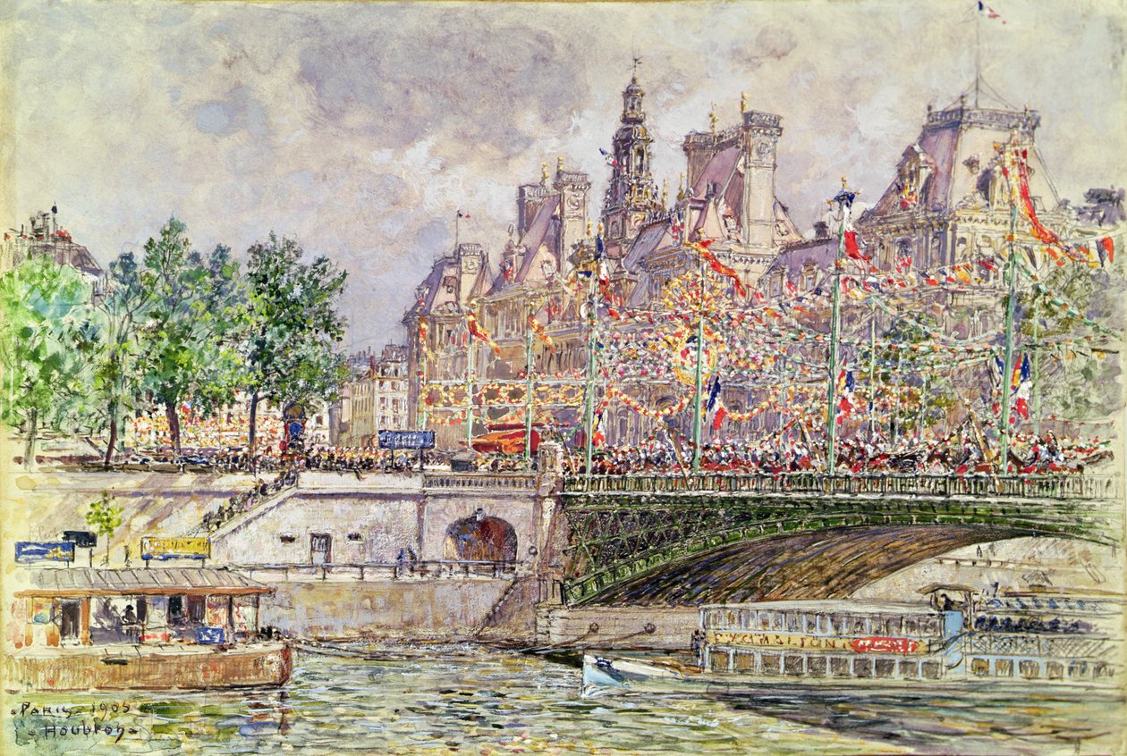 Place de lHotel de Ville、パリ、1905年7月14日 作： フレデリック・アナトール・フブロン