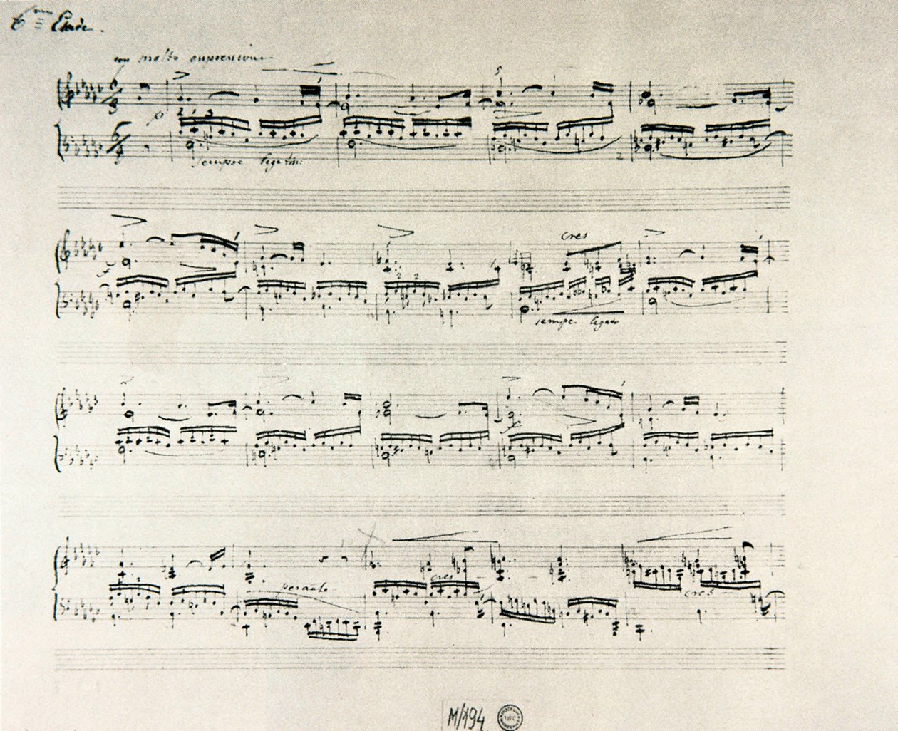 ポーランドの作曲家、フレデリック・ショパン（1810-1849）の「ピアノのためのエチュード op.10」の楽譜。 作： フレデリックショパン