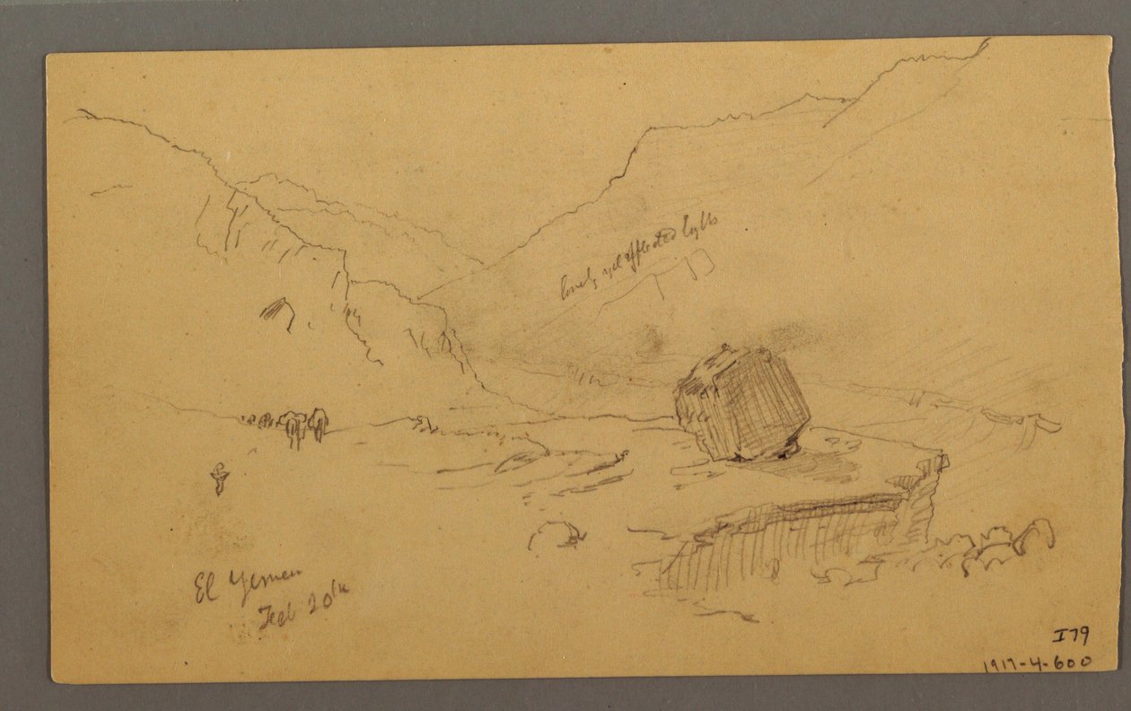 ドローイング、家々のある湾、背後の山々、1868年1月 作： フレデリックエドウィン教会