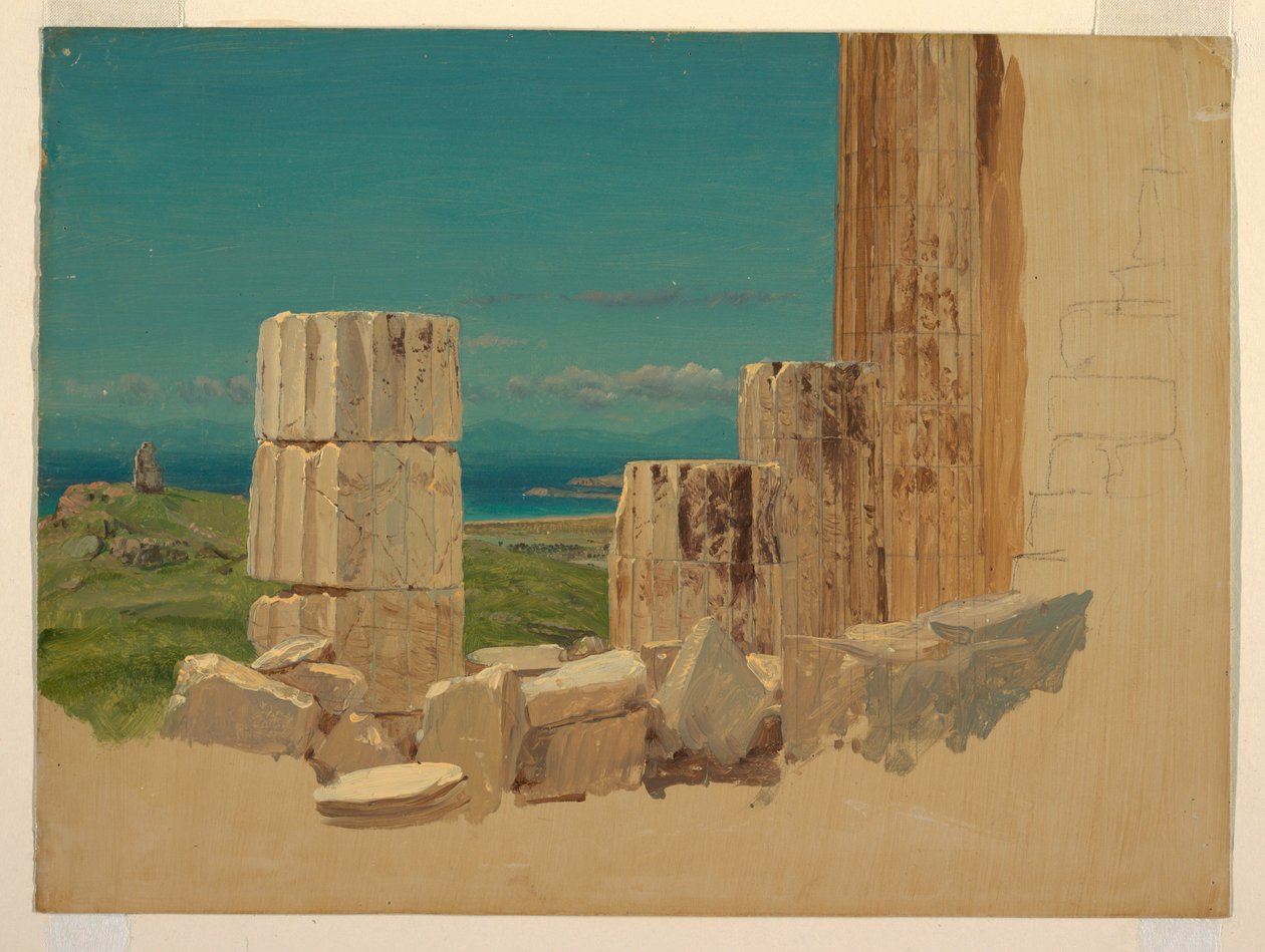 マリオ・アバチ　アテネのパルテノン神殿と毛糸の玉 額縁60×52絵34×27CM マリオ・アバチ アテネのパルテノン神殿と毛糸の玉 額縁60×52絵