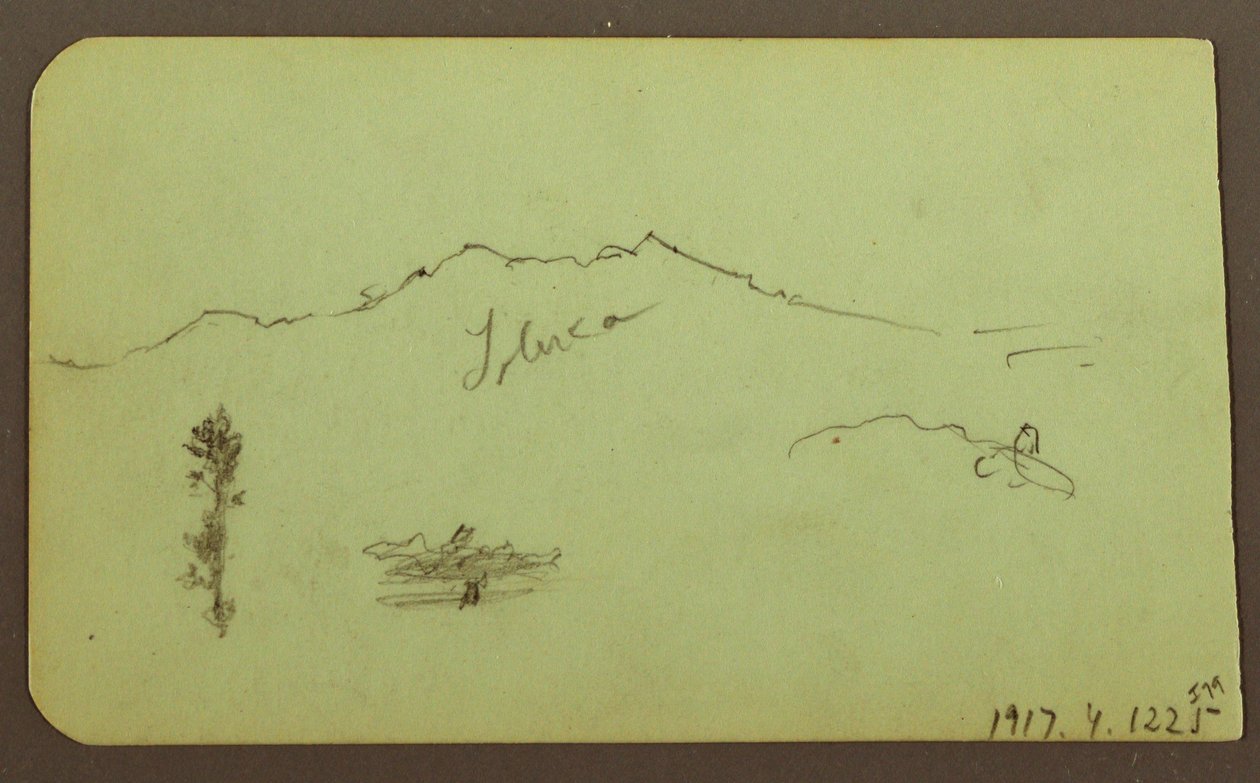 素描、教会、裏面：山の風景「タルーカ」、1883年 作： フレデリックエドウィン教会