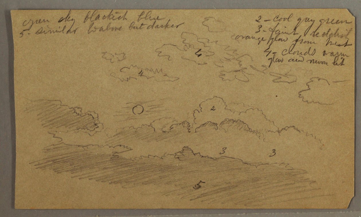 ドローイング、曇り空、満月、おそらく1865-66年 作： フレデリックエドウィン教会