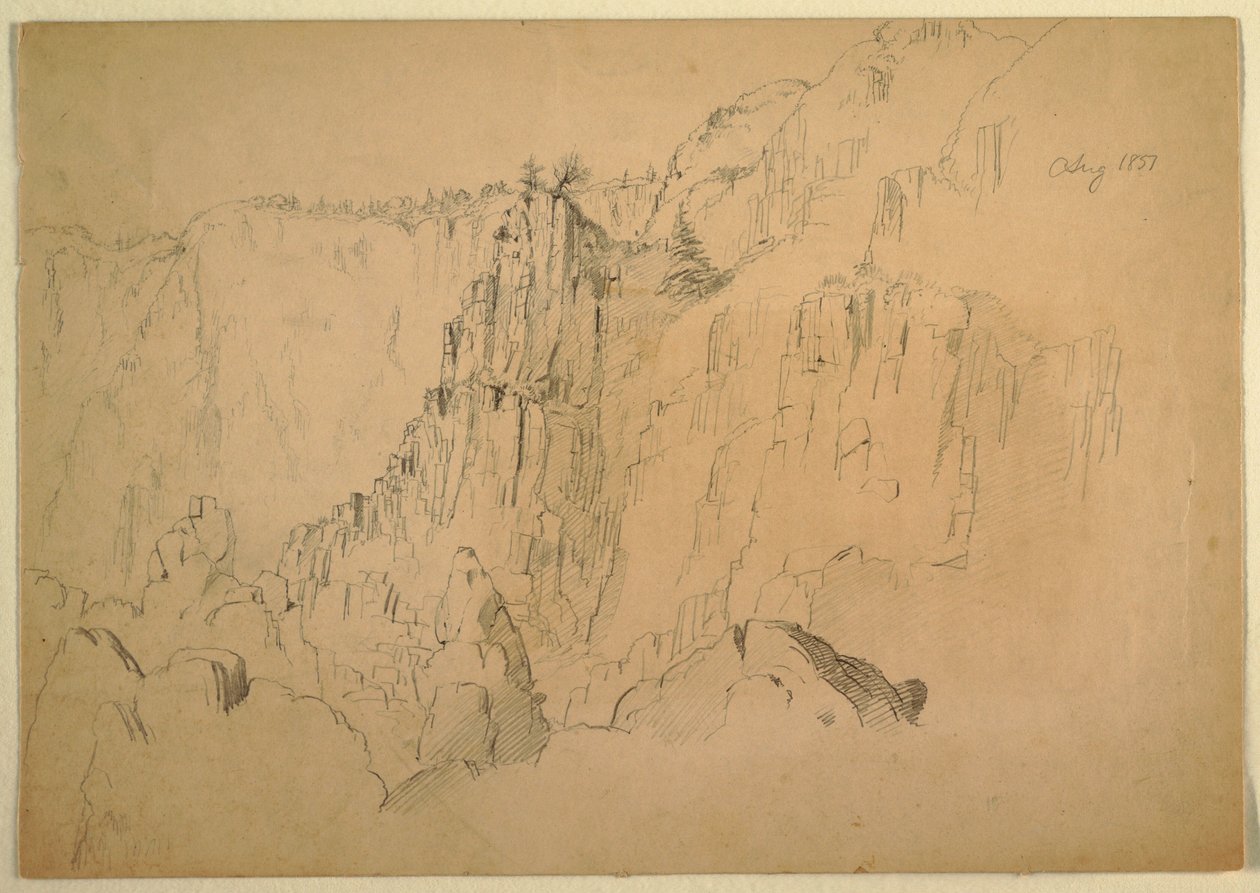 デッサン、険しい岩のある海岸、1885年8月 作： フレデリックエドウィン教会