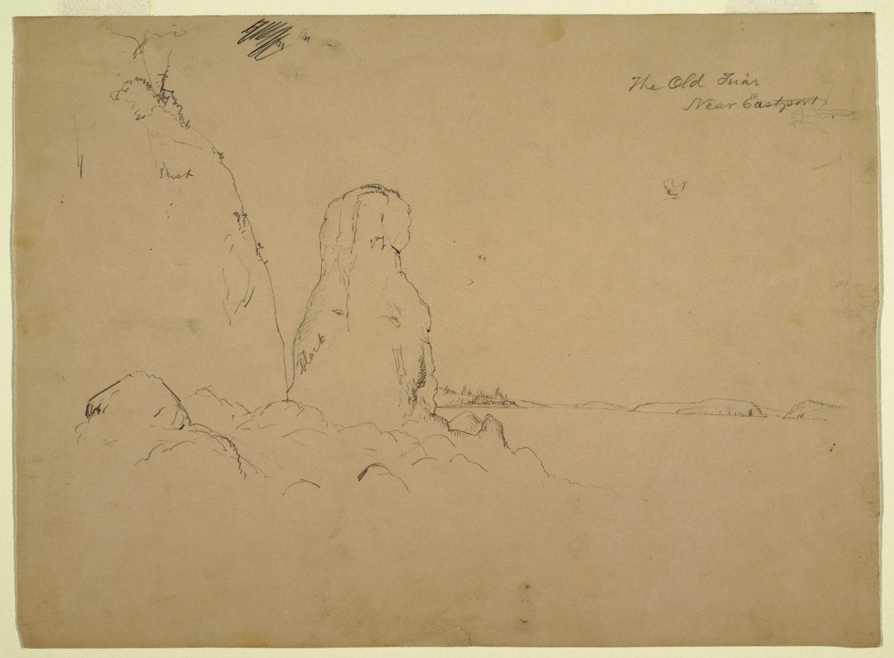 1851年頃、海岸に描かれた「The Old Friar Neaer Eastport」。 作： フレデリックエドウィン教会