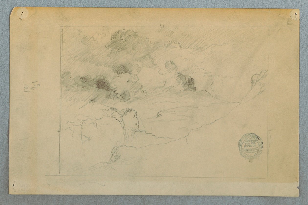 デッサン、噴火するサンガイ火山の遠景、エクアドル、1857-62年 作： フレデリックエドウィン教会