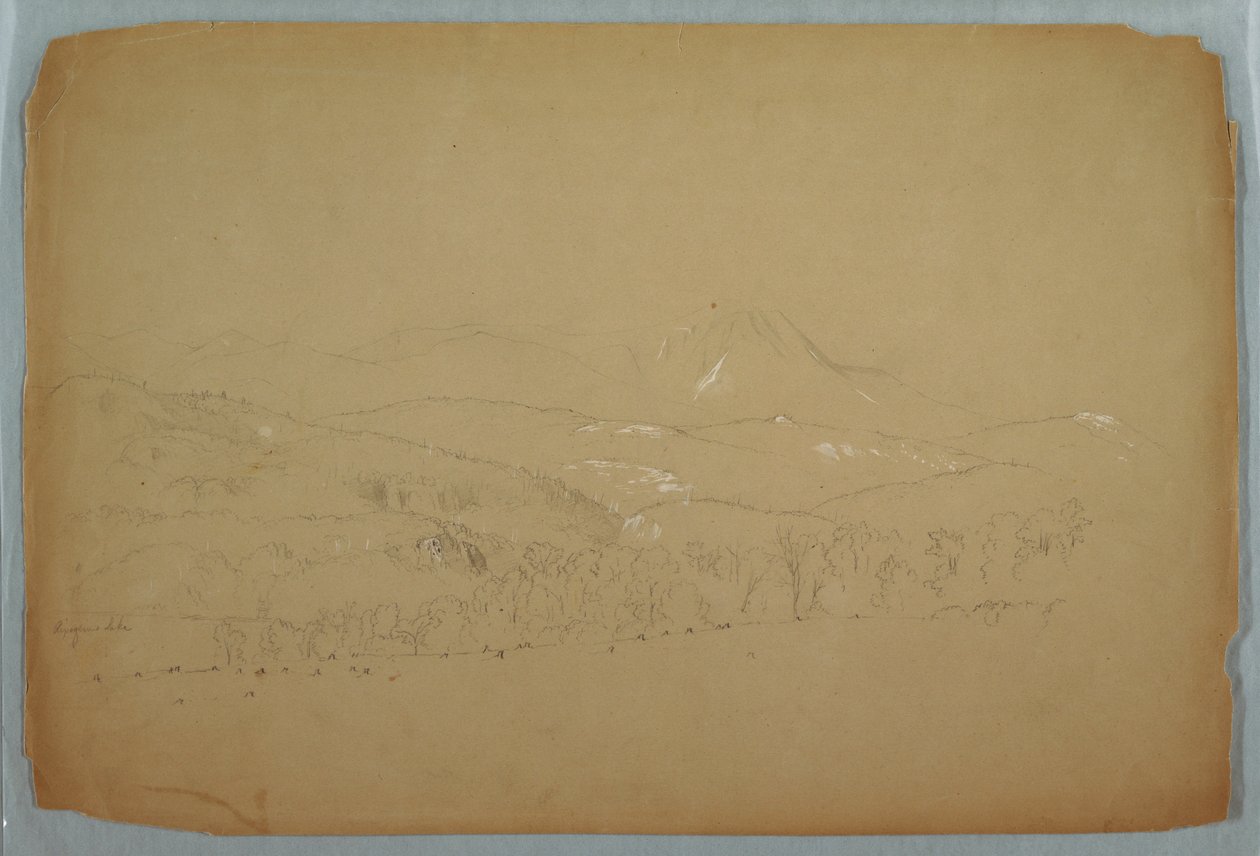 デッサン、西から見たカタディン遠景、1856年頃 作： フレデリックエドウィン教会