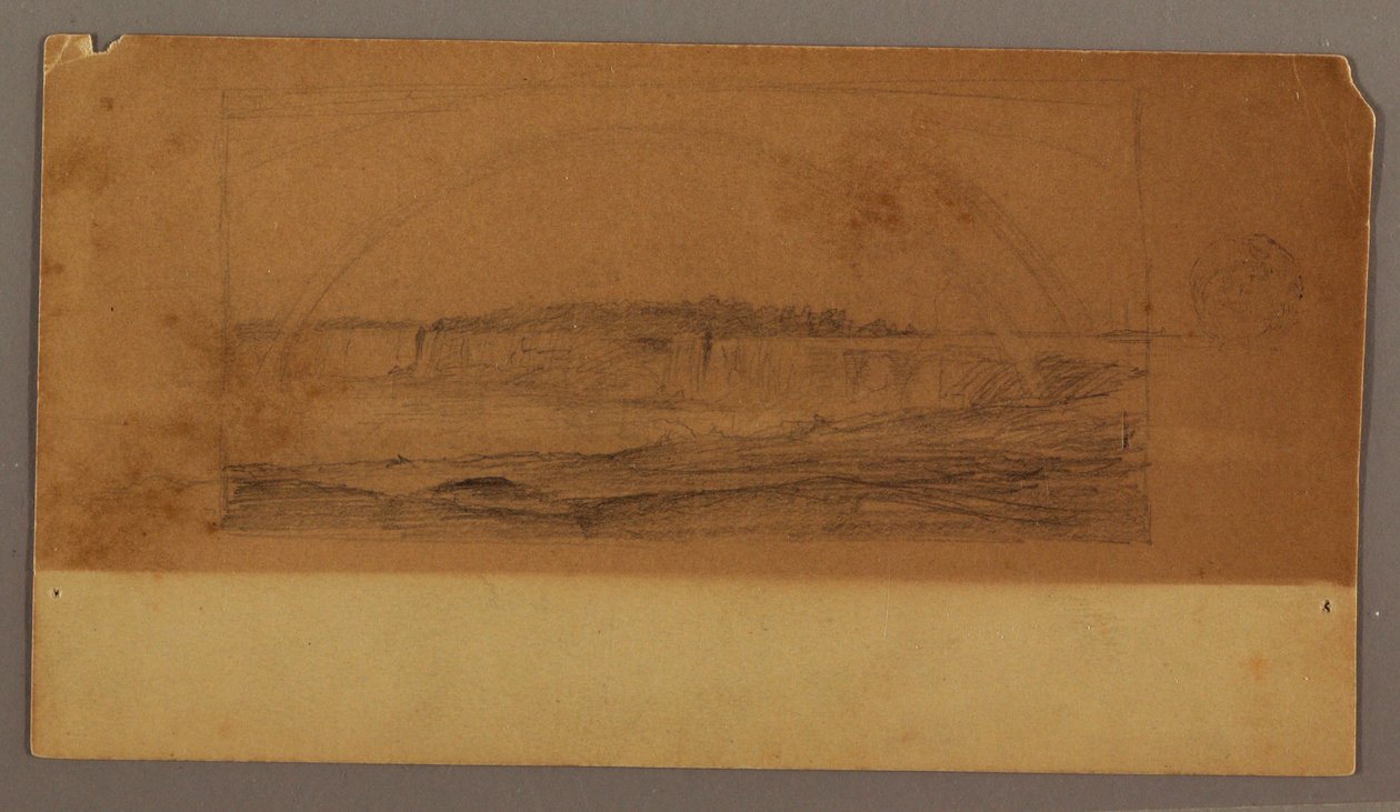 滝にかかる二重の虹、ナイアガラ川、おそらく1858年のデッサン 作： フレデリックエドウィン教会