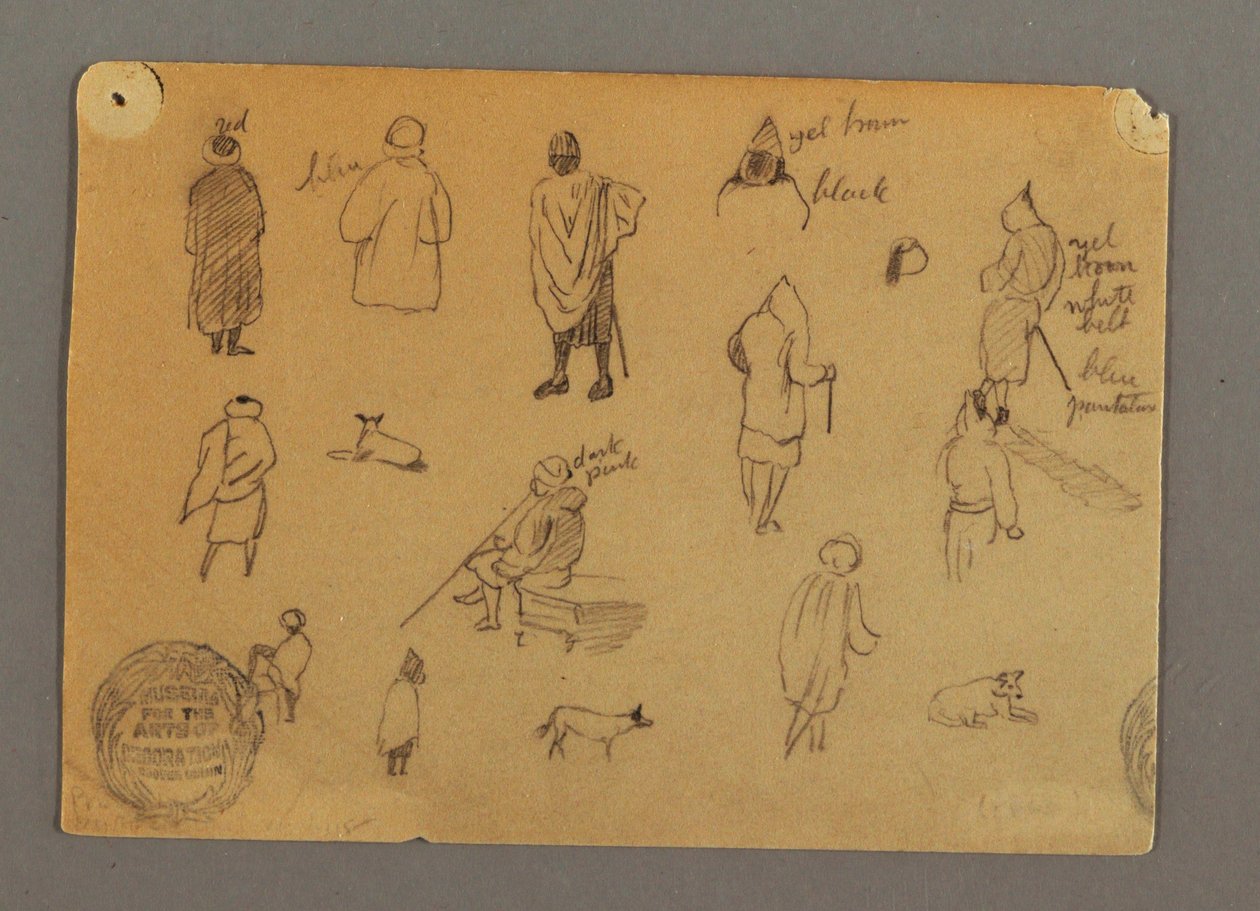 素描、犬と人物の研究、エジプト、1868年 作： フレデリックエドウィン教会