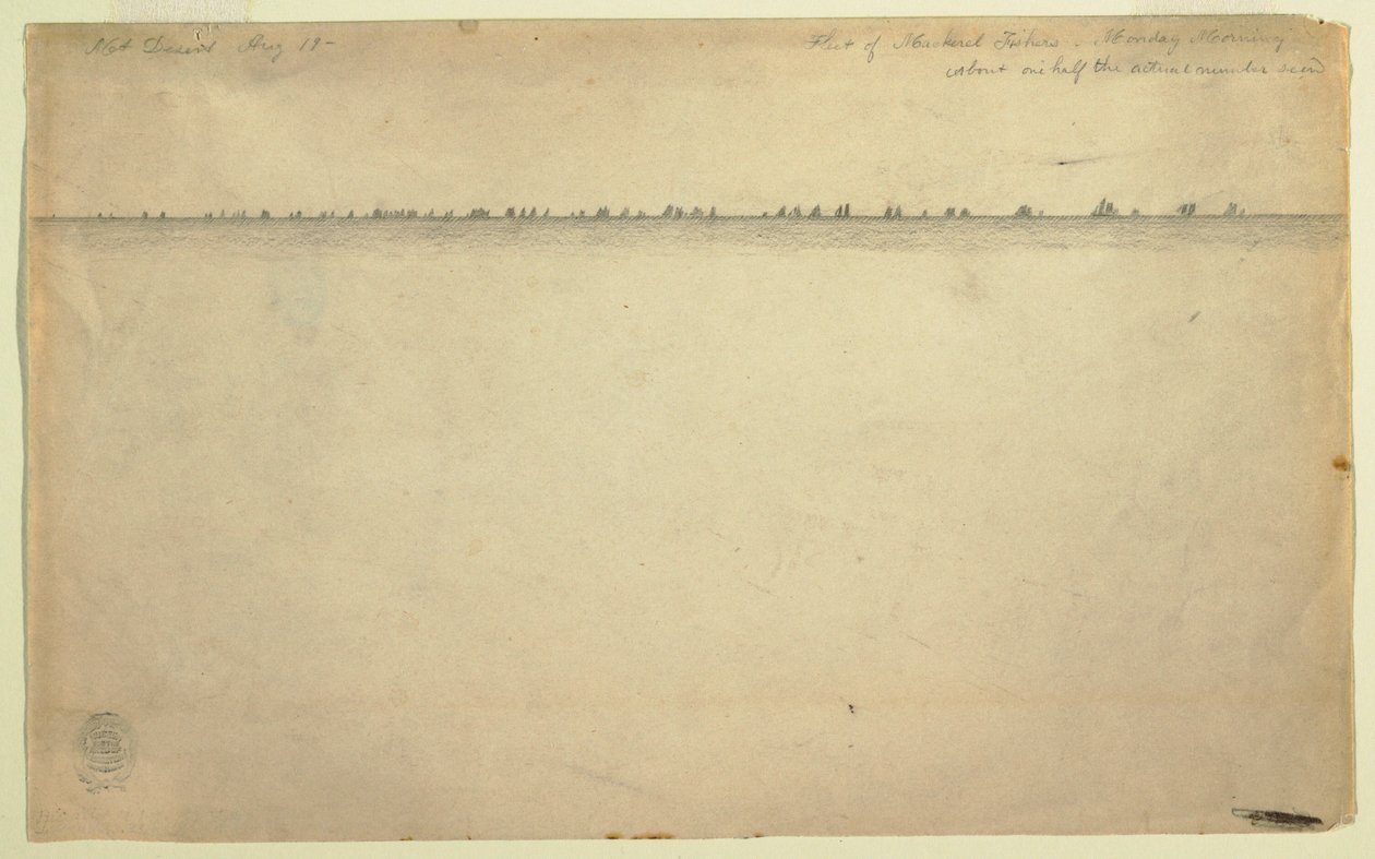 1850年8月19日、メイン州マウント・デザート、サバ漁船団の図面 作： フレデリックエドウィン教会