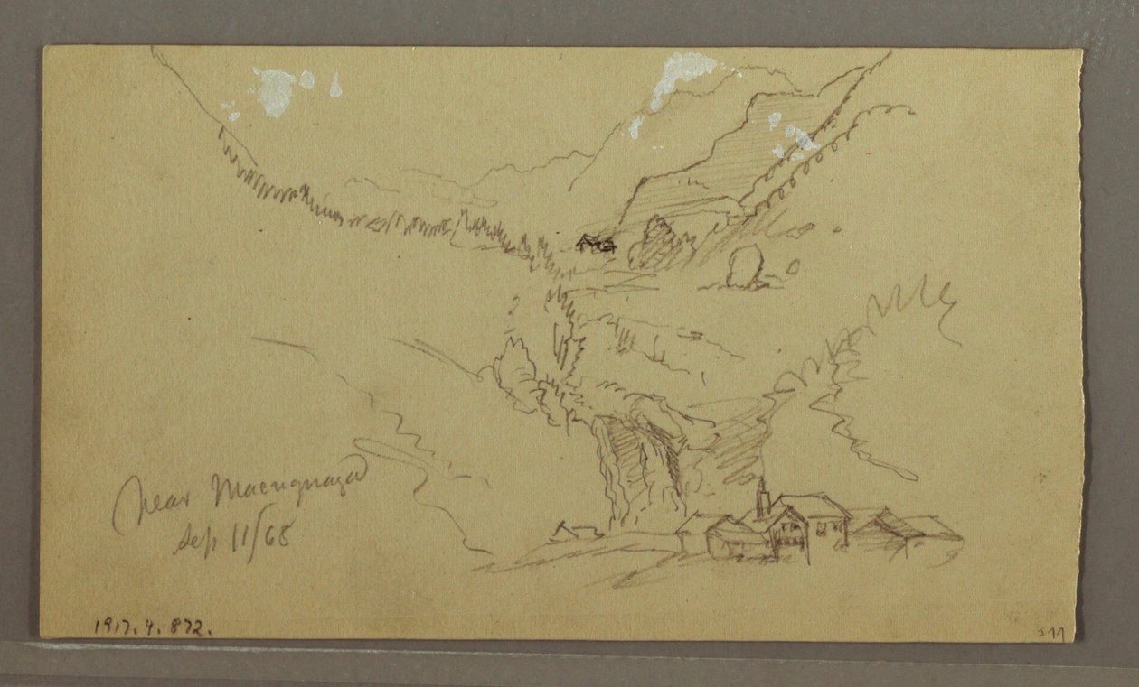 図面、氷河、橋と家、1868年9月 作： フレデリックエドウィン教会