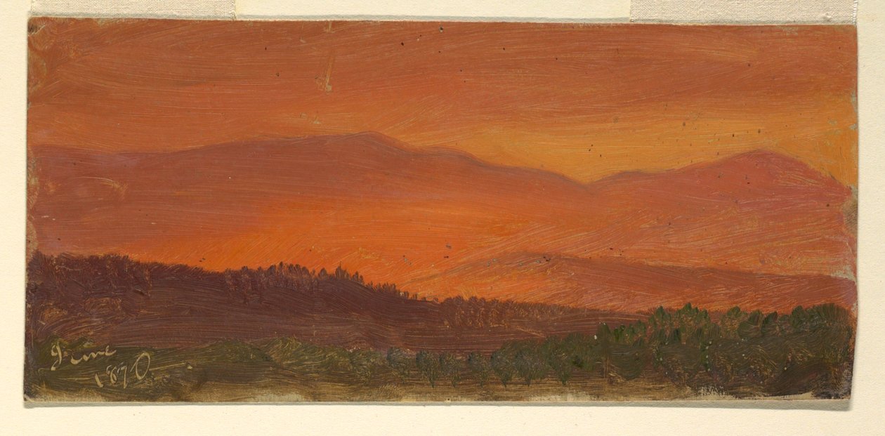 デッサン、夕暮れのハドソン渓谷と遠くの山々、1870年6月 作： フレデリックエドウィン教会