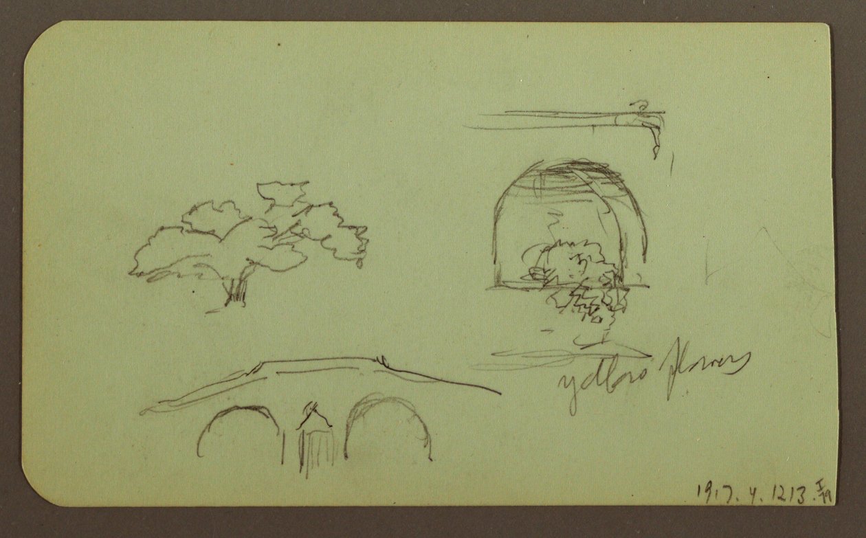 素描、風景、人物；裏面：木、橋、植物 1883年 作： フレデリックエドウィン教会
