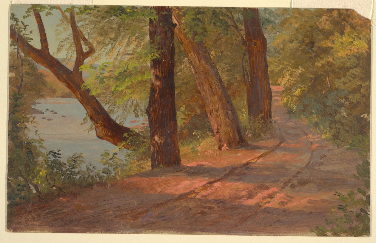 ドローイング、北アメリカの風景（湖畔の道）、1875年頃 作： フレデリックエドウィン教会