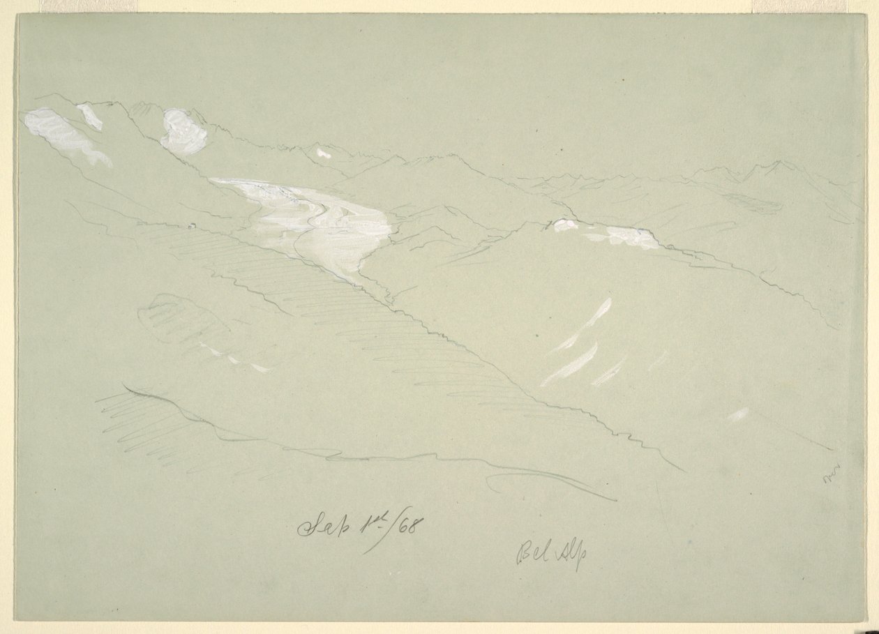 素描、ベルン高原の風景、ベル・アルプ近郊、スイス、1868年9月 作： フレデリックエドウィン教会