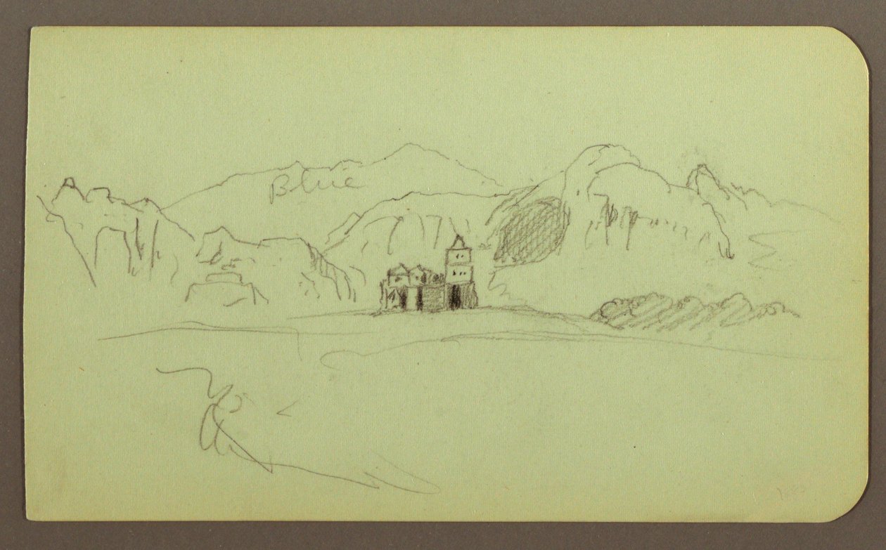 素描、教会のある風景；裏面：風景、1883年 作： フレデリックエドウィン教会