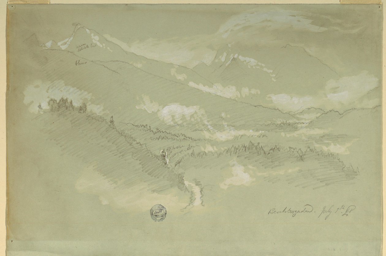 素描、風景、ベルヒテスガーデン近郊、1868年 作： フレデリックエドウィン教会