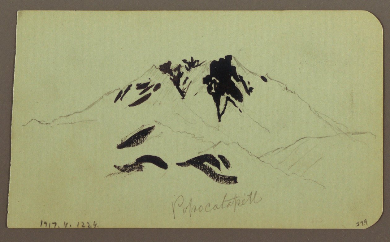 素描、山の風景、タルーカ、人物；裏面：ポポカタペトル、1883年 作： フレデリックエドウィン教会