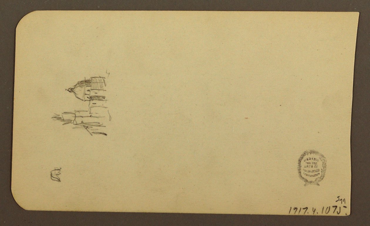 ドローイング、山の風景；裏面：ドームのある教会、1885年4月 作： フレデリックエドウィン教会