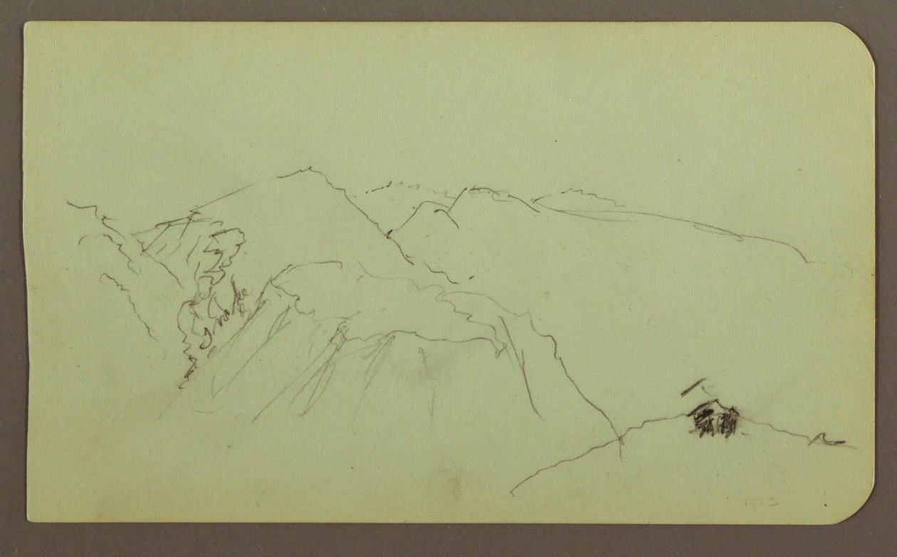 素描、山の風景；裏面：風景、1883年 作： フレデリックエドウィン教会