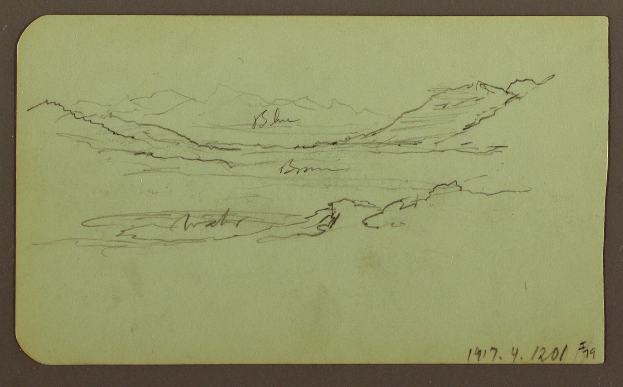 素描、山の風景；裏面：風景、1883年 作： フレデリックエドウィン教会