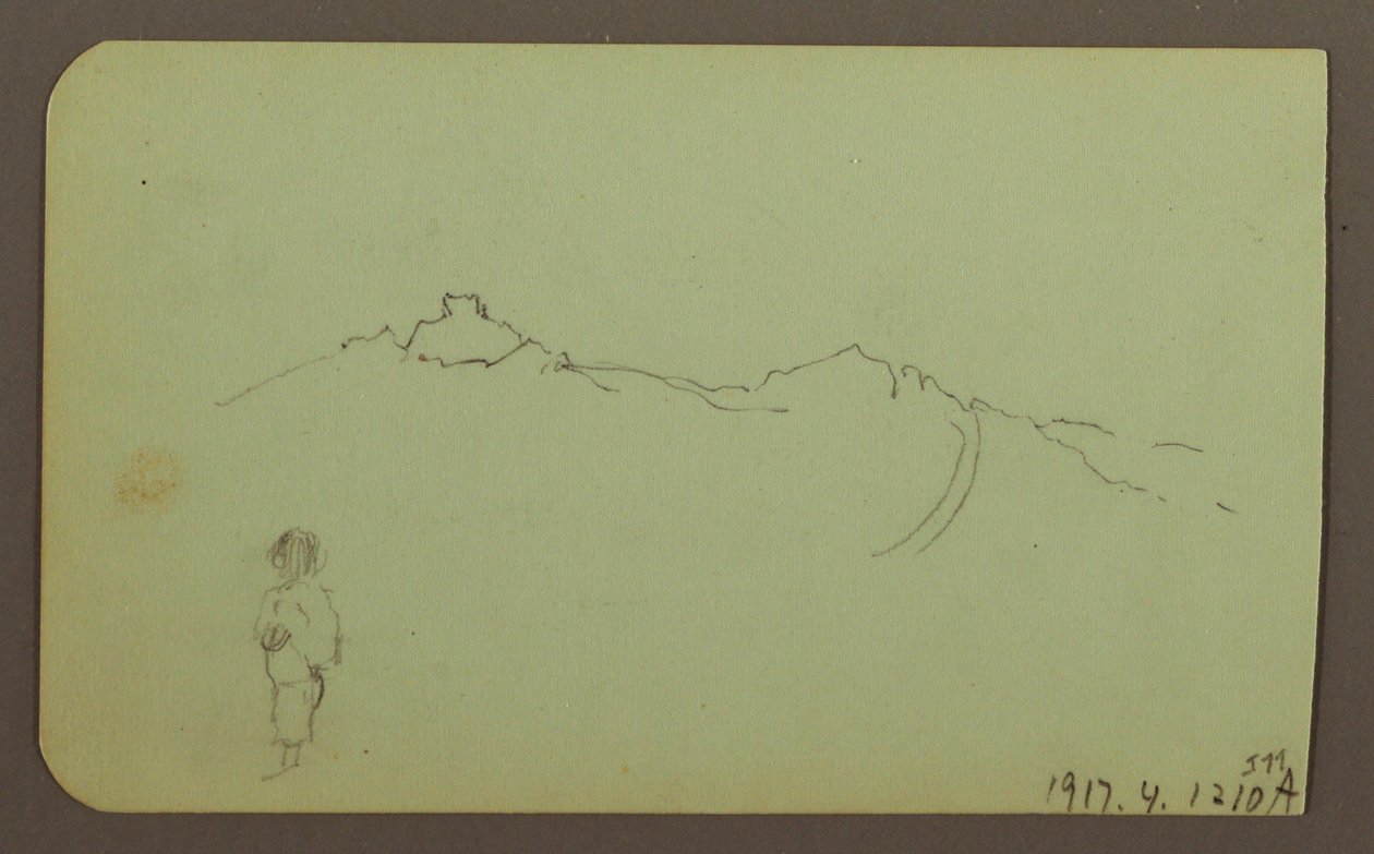 素描、山の風景 裏面：山脈、人物 1883年 作： フレデリックエドウィン教会