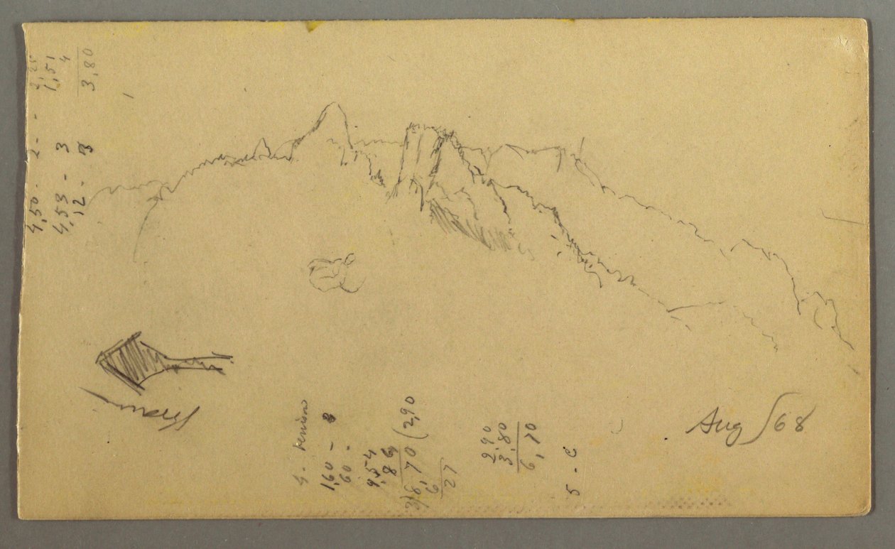 デッサン、山頂、道端の神社、1868年8月 作： フレデリックエドウィン教会